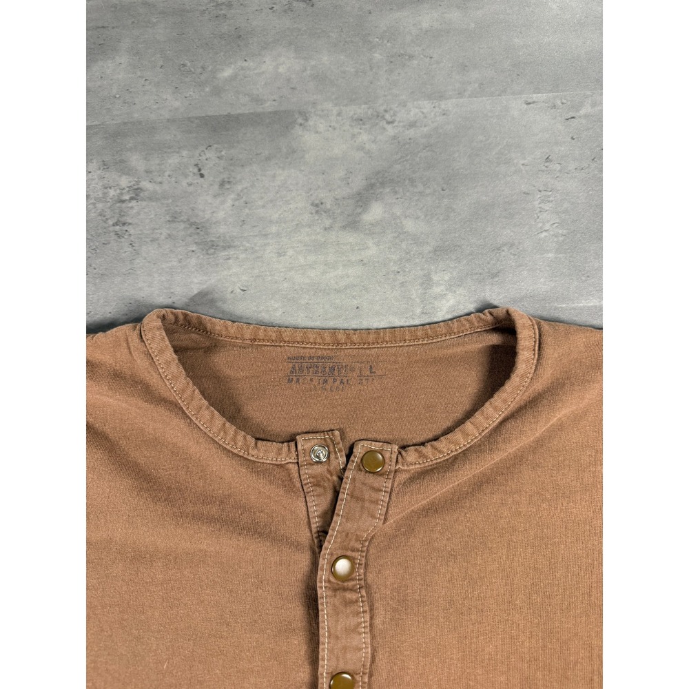 Abercrombie & Fitch Henley Shirt Mens Large Brown Contrast Stitch Long Sleeve - Picture 3 of 9